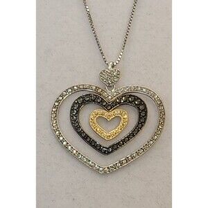 AU Sterling Silver & 10K Gold Nesting Hearts Pendant 1.25" L 1.25" W